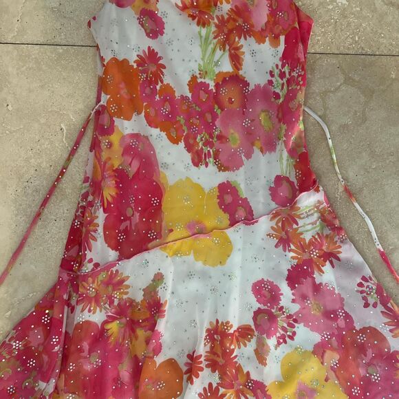 Disorderly Conduct Fairy Core Y2K Floral Asymmetrical Ruffle Shimmer Dress Sz 10 - Picture 4 of 6